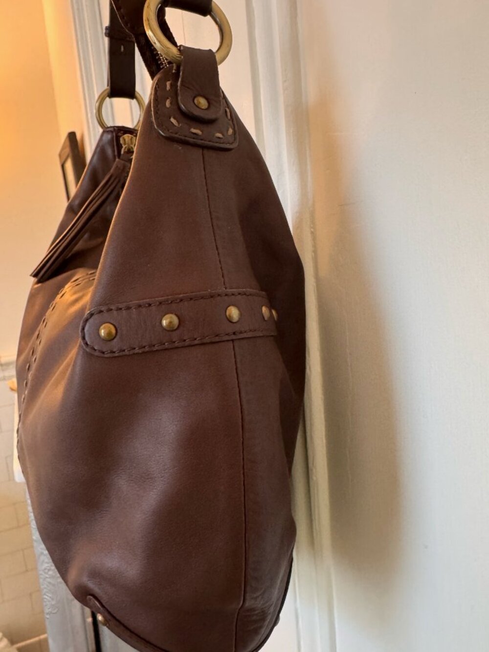 SIGRID OLSEN Leather Dark Chocolate Brown Hobo Bag - Picture 4 of 10